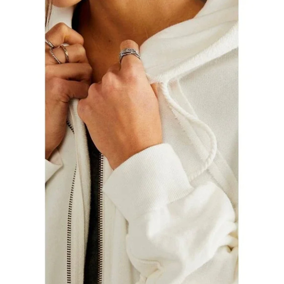 NEW Free People LONG KARA CARDI Full Zip Hoodie Jacket M in White Ecru $128 NWOT - Picture 2 of 11